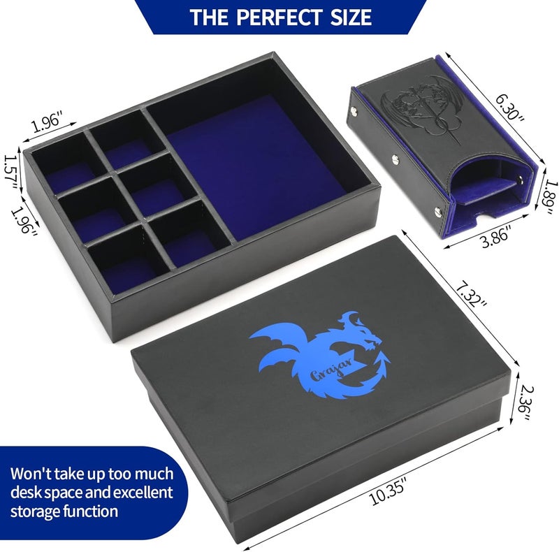 Grajar 3 in 1 Dice Tray with Lid, Portable Dice Box Storage for DND, Dungeons and Dragons, D&D, MTG & RPG Games - Blue - Image 4